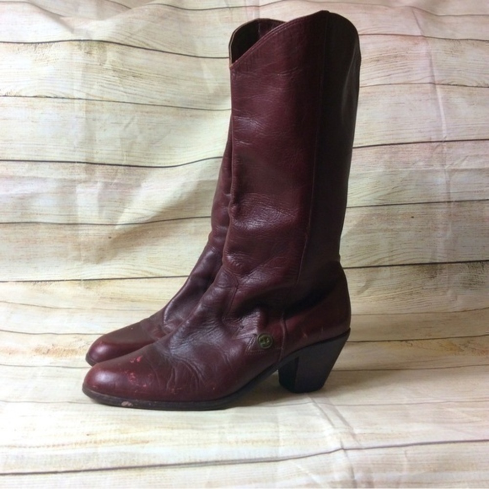 Etienne Aigner Burgundy Leather Heeled Boots